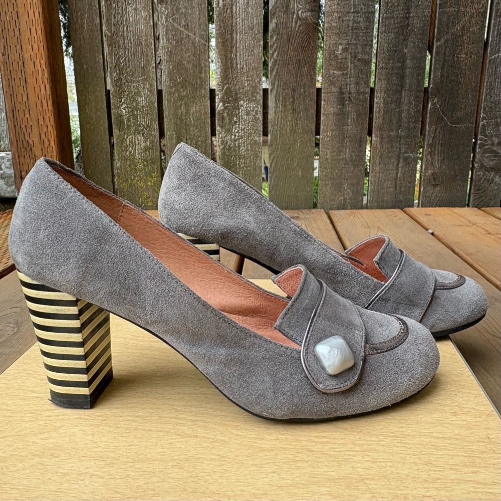 Nemonic Made In Spain Gray Suede Leather Block Heels in Sz 38EU/ 7.5 US